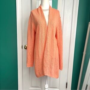 Eileen Fisher Peach/Orange 100% Linen Long Open Cardigan L